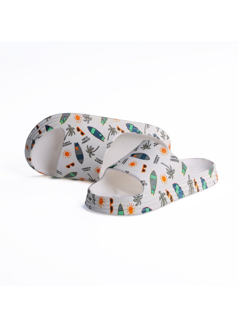 Onda Waves "PK5" Kids Slide Slipper Summer  Print, Lightweight & Comfortable - White -  31
