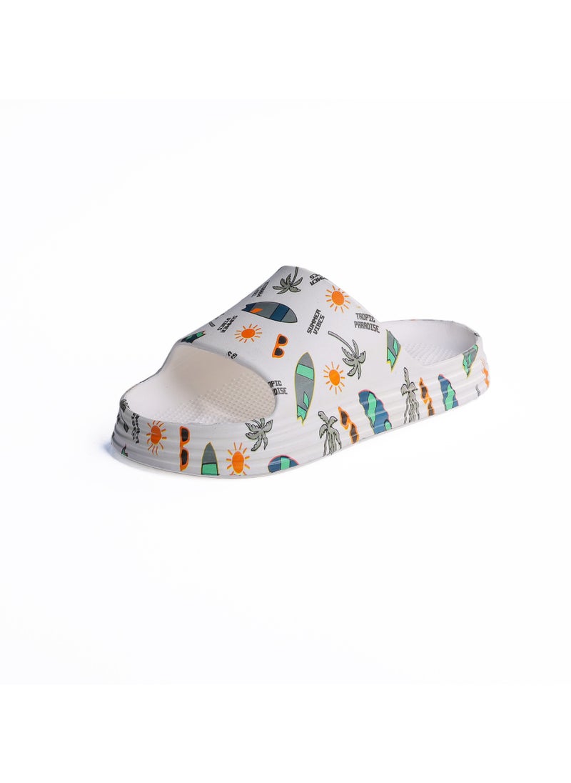 Onda Waves "PK5" Kids Slide Slipper Summer  Print, Lightweight & Comfortable - White -  31