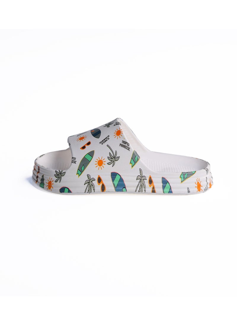 Onda Waves "PK5" Kids Slide Slipper Summer  Print, Lightweight & Comfortable - White -  31
