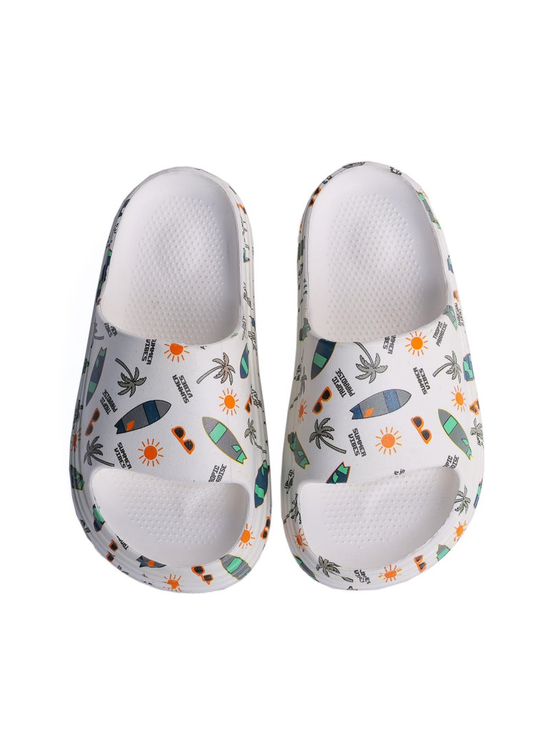 Onda Waves "PK5" Kids Slide Slipper Summer  Print, Lightweight & Comfortable - White -  31