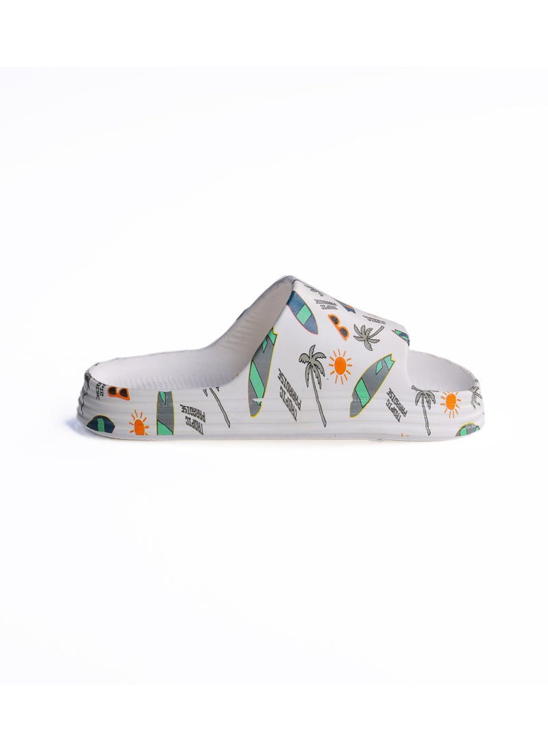 Onda Waves "PK5" Kids Slide Slipper Summer  Print, Lightweight & Comfortable - White -  31