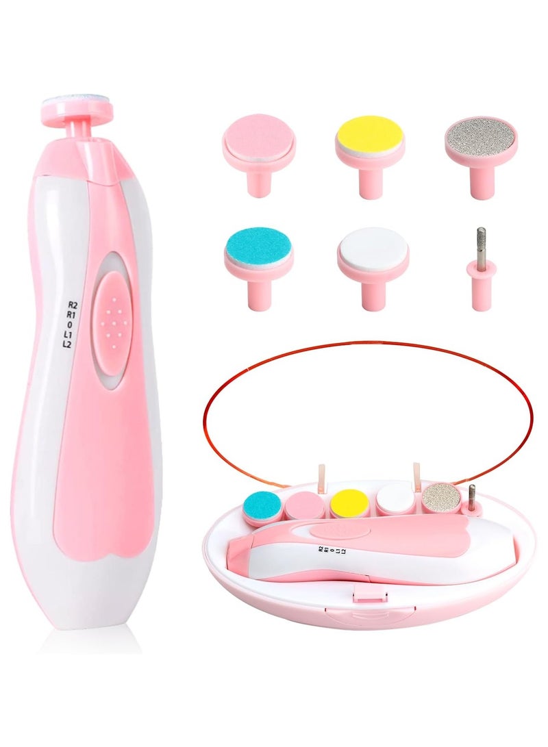HIAS Baby Nail Trimmer Electric - 6-in-1 Baby Nail Clippers & File Set with LED Light, Portable & Lightweight, Safe for Newborns, Toddlers, Kids, and Adults - Includes 6 Grinding & Polishing Heads" - Image 1