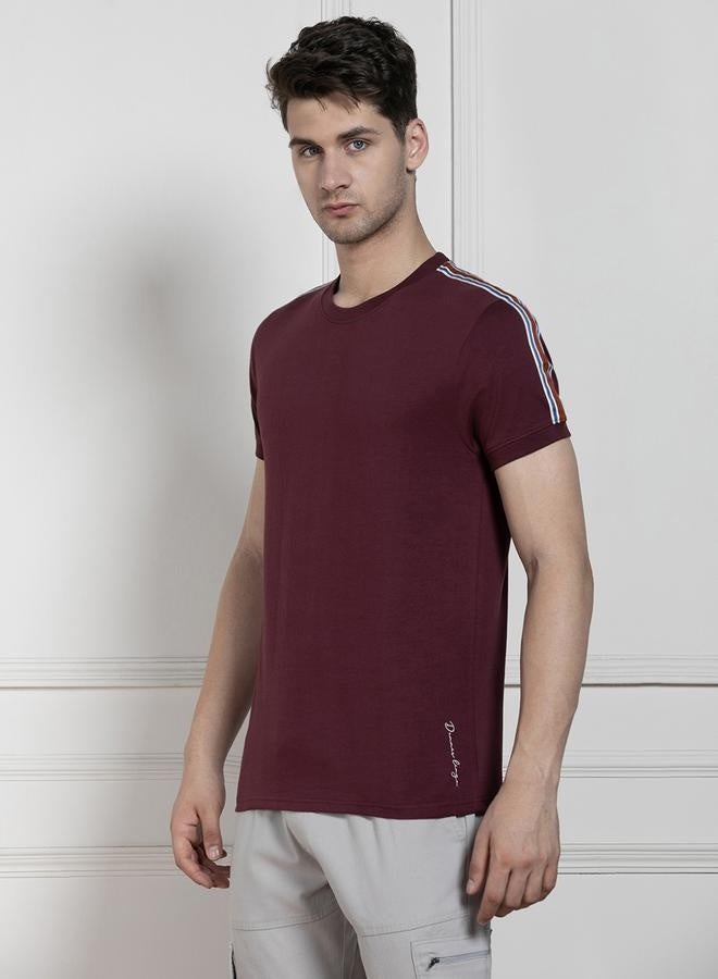 Dennis Lingo Regular Fit Maroon Cotton T-Shirt Crew Neck  - Image 5