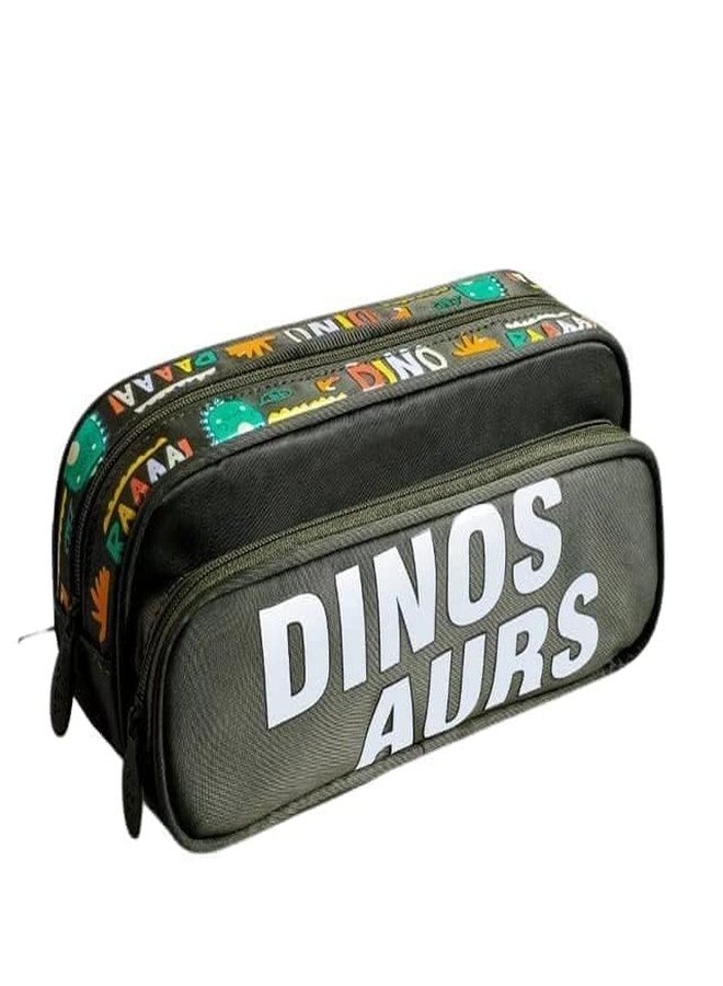 Invite EnterprisePencil Pouch Multi-Purpose Zipper Pouch Case, Travel Pouch Bag, Stationery Organizer Bag, Pen & Pencil Pouch for School & College, Birthday Return Gift for Kids (Dinosaurs-Grey) - Image 1