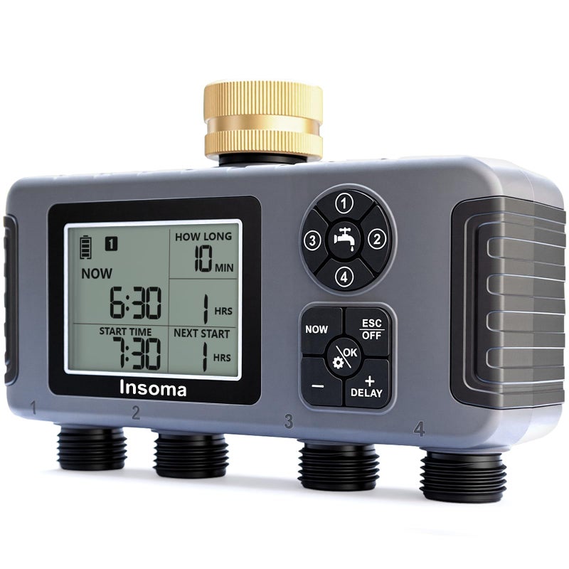 Insoma 4Zone Water Timer with Brass Inlet Automatic Garden Hose Timer with ManualRain Delay Large Display IPX5 Waterproof Faucet Timers for Sprinkler System Yard Lawn Greenhouse - Image 2
