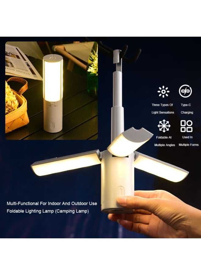 ماكدو مصباح تخييم متعدد الوظائف، مصباح تخييم محمول قابل للطي، ضوء خيمة مع خطاف ومنفذ USB بسعة 4000 مللي أمبير/ساعة و3 أوضاع إضاءة قابلة للتعديل، فانوس تخييم قابل لإعادة الشحن للاستخدام في الهواء الطلق والمشي لمسافات طويلة والتخييم وصيد الأسماك - Image 4