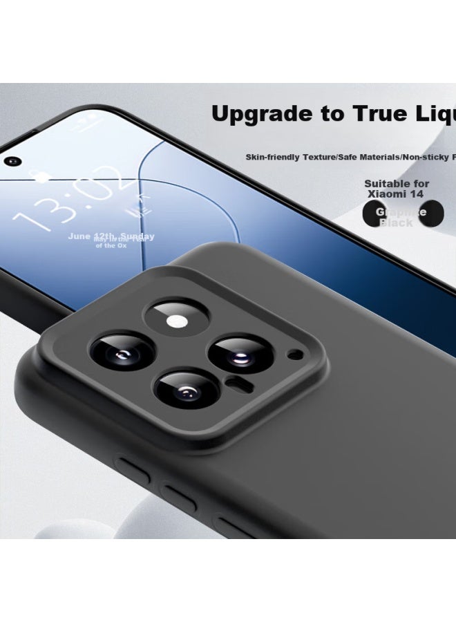 Shangsu Barbarian Era Liquid Silicone Soft Shell Mirror Full Package Anti-fall Anti-fingerprint Men And Women Suitable For Xiaomi 14 Phone Case Xiaomi 14 Protective Case Pure Color Simple Shell Black - Image 1