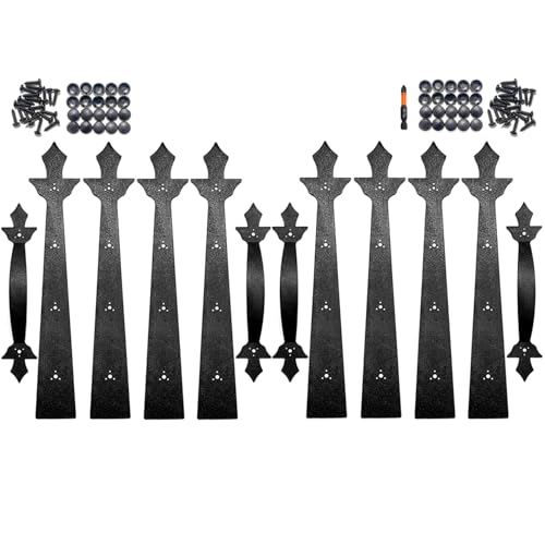 JFOGO Garage Door Decorative Hardware SetScrew Mounted8 Faux Garage Door Hinges and 4 Handles AccentsBlack DecorationABS Plasticsfor 2 Car Garage - Image 1