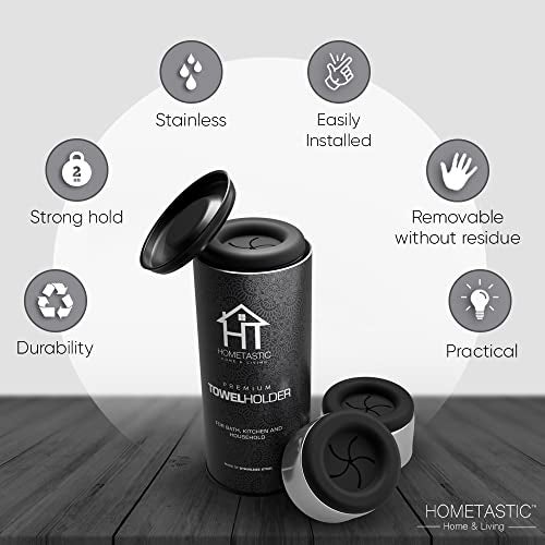 hometastic Set of 4 Premium Towel Holders for Bathroom, Kitchen and Household - Stainless Steel Tea Towel Holder - Towel Hook Round - Self-Adhesive - No Drilling (Black) - Image 4