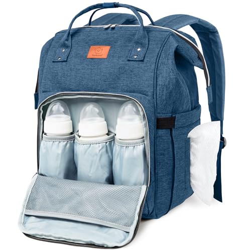KeaBabies Baby Diaper Bag Backpack Large Baby Bag for Boys Girls Waterproof Multi Function Travel Diaper Backpack with Changing Pad Durable Travel Essentials for Moms and Dads Navy Blue - Image 1