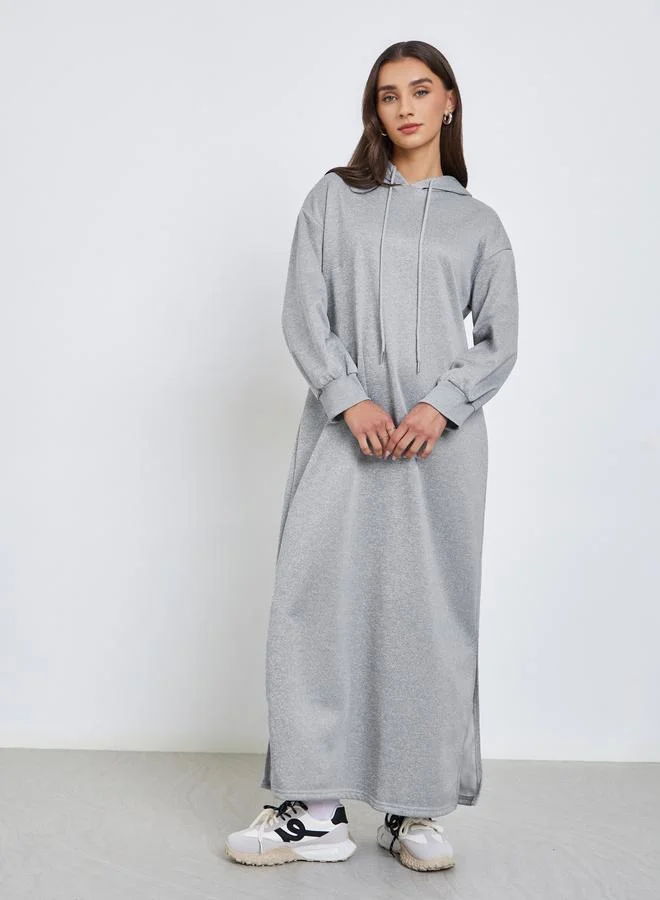 ستايلي فستان طويل بأكمام طويلة وياقة هودي