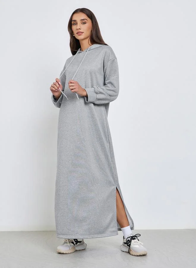 ستايلي فستان طويل بأكمام طويلة وياقة هودي