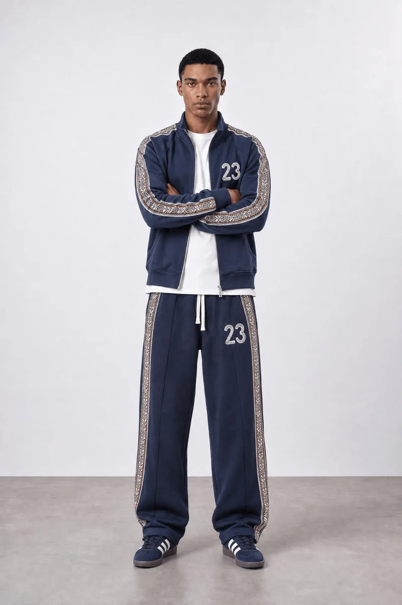 Respire Men's 23 Stripe Detail Doubleface Tracksuit Set Navy Blue