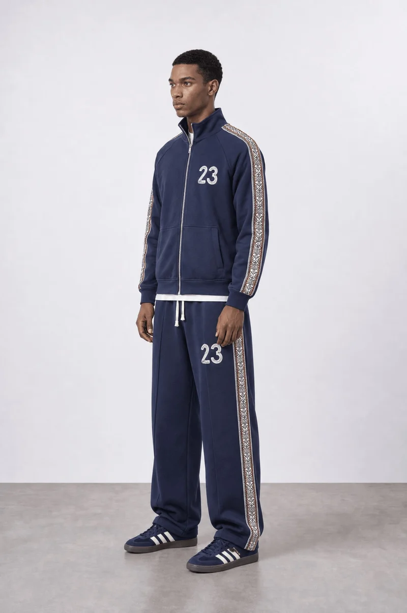 Respire Men's 23 Stripe Detail Doubleface Tracksuit Set Navy Blue