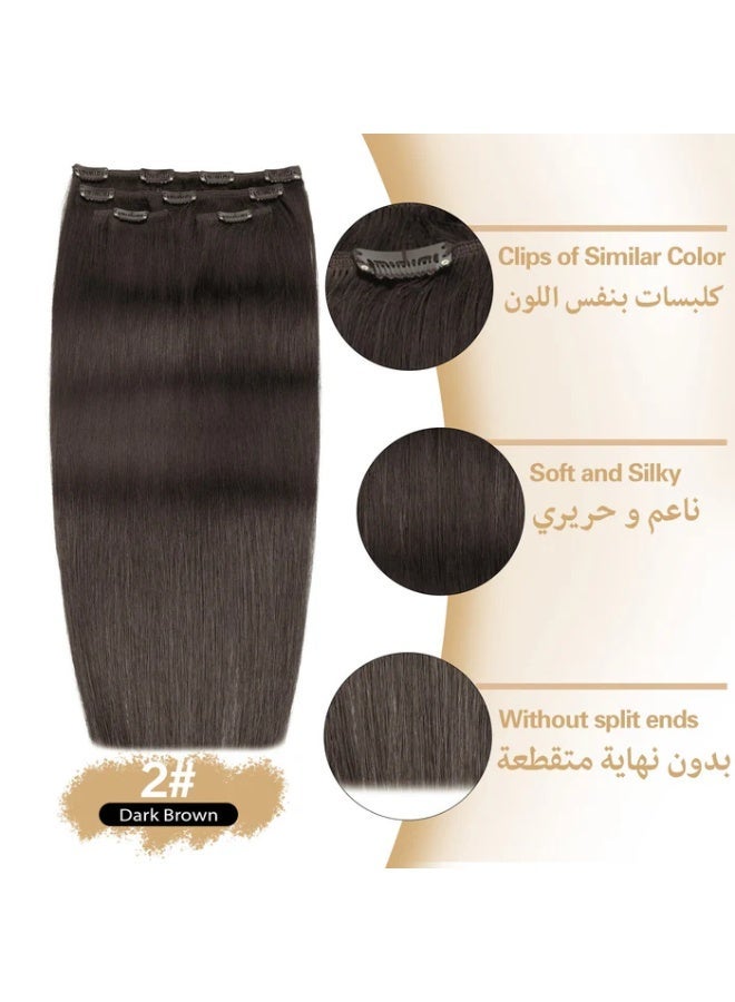 Richcoco Rich Coco 100% Human Hair Clip In Extensions 4PCS 100g Dark Brown Straight Hair Extensions Full Head Set Soft Thick Long Lasting Easy Install - Image 1
