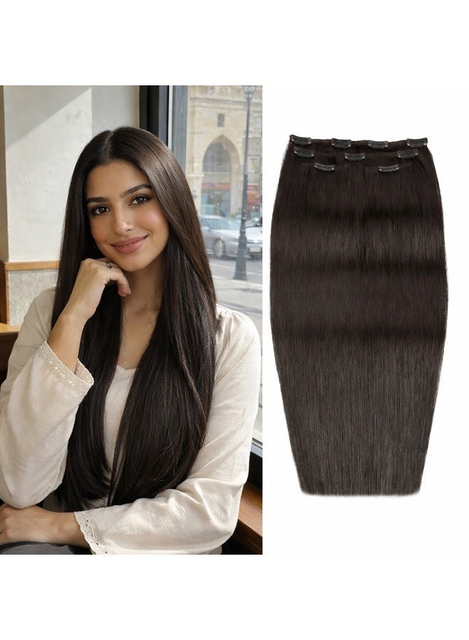 Richcoco Rich Coco 100% Human Hair Clip In Extensions 4PCS 100g Dark Brown Straight Hair Extensions Full Head Set Soft Thick Long Lasting Easy Install - Image 2