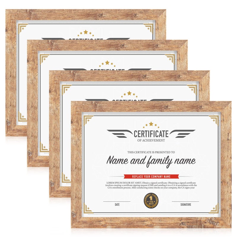 iRahmen 8.5x11 picture frame 4 Pack with Plexiglass  Rustic Brown wood Certificate/Diploma Frames for Desktop Display and Wall Mounting. - Image 1