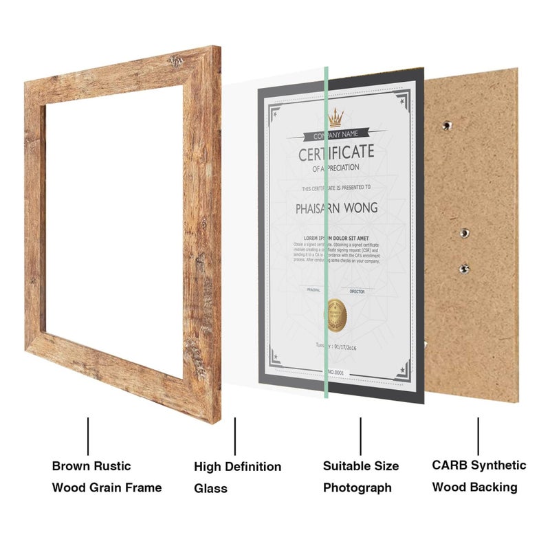 iRahmen 8.5x11 picture frame 4 Pack with Plexiglass  Rustic Brown wood Certificate/Diploma Frames for Desktop Display and Wall Mounting. - Image 5