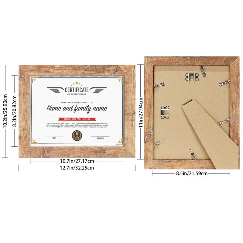 iRahmen 8.5x11 picture frame 4 Pack with Plexiglass  Rustic Brown wood Certificate/Diploma Frames for Desktop Display and Wall Mounting. - Image 3