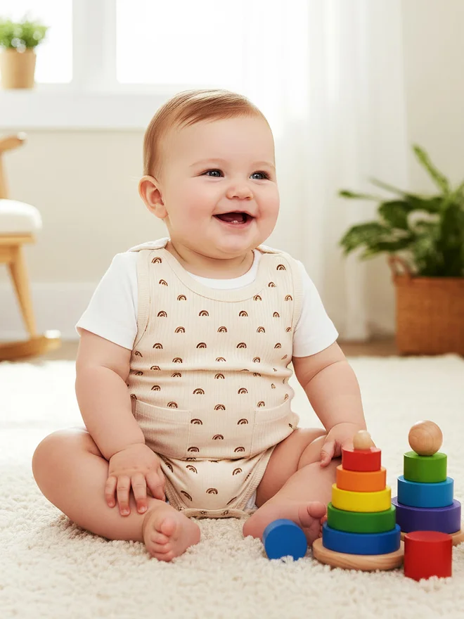 بابيز_بيسك Babies Basic Premium Ribbed Cotton Dungaree with Short Sleeves T-Shirt