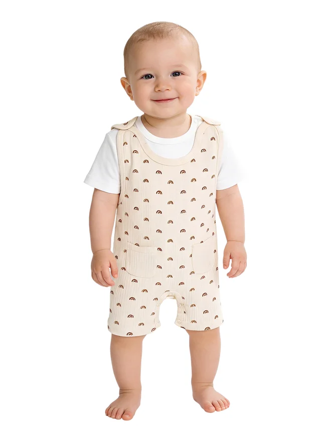 بابيز_بيسك Babies Basic Premium Ribbed Cotton Dungaree with Short Sleeves T-Shirt