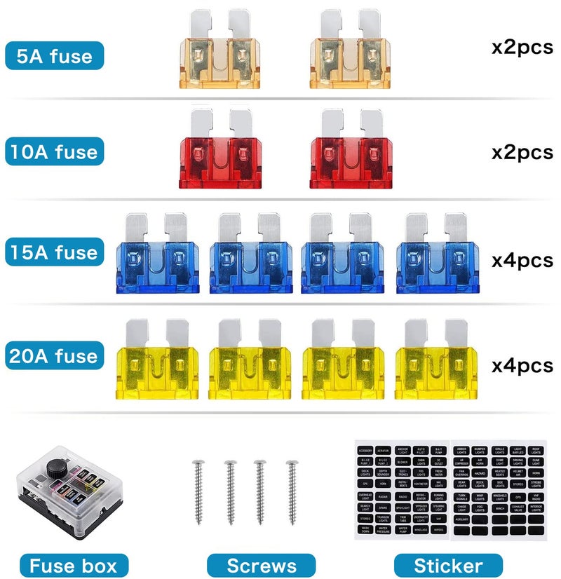 tatida 12 Volt Fuse Block, Waterproof 6 Way Fuse Box with 6 Ground Negative Busbar for Automotive[100 Amp Max] [ATC/ATO Fuses] [LED Indicator] [2 Spare Fuse Slots] for Car Boat Marine RV DC 12-24V - Image 3