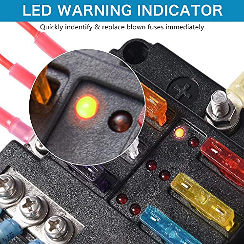 tatida 12 Volt Fuse Block, Waterproof 6 Way Fuse Box with 6 Ground Negative Busbar for Automotive[100 Amp Max] [ATC/ATO Fuses] [LED Indicator] [2 Spare Fuse Slots] for Car Boat Marine RV DC 12-24V - Image 4