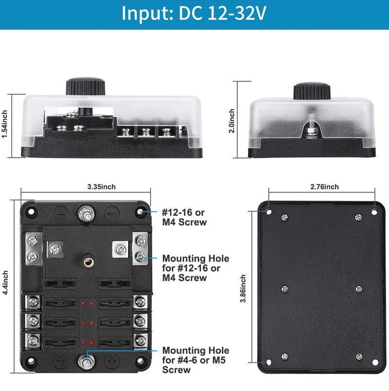 tatida 12 Volt Fuse Block, Waterproof 6 Way Fuse Box with 6 Ground Negative Busbar for Automotive[100 Amp Max] [ATC/ATO Fuses] [LED Indicator] [2 Spare Fuse Slots] for Car Boat Marine RV DC 12-24V - Image 2