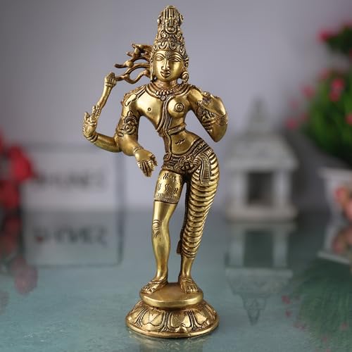 Bhunes Ardhanarishvara Brass Idol – Ardhanari Shiva-Parvati Murti, Spiritual Pooja Statue, Home Decor, Temple Vigraha, Divine Showpiece, Gold, 9 Inch, 1 Piece - Image 1