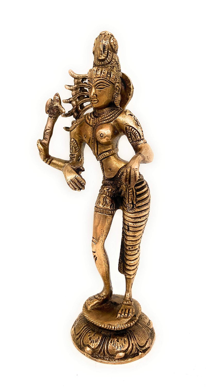 Bhunes Ardhanarishvara Brass Idol – Ardhanari Shiva-Parvati Murti, Spiritual Pooja Statue, Home Decor, Temple Vigraha, Divine Showpiece, Gold, 9 Inch, 1 Piece - Image 3