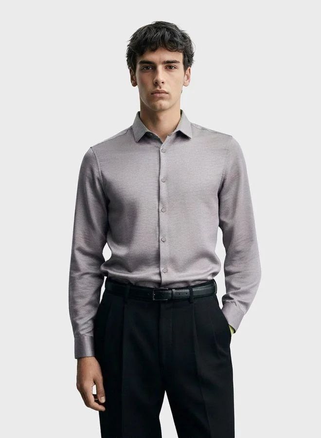 The Indian Garage Co Men Slim Fit Solid Round Neck Full Sleeves Shirt