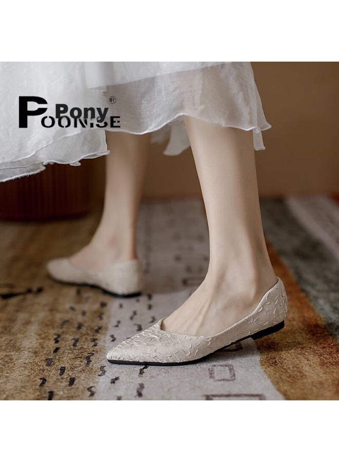 Pounise Women's Flats, Korean Style Versatile Elegant Low-cut Large Size Boat Shoes, Flat Soft Small Size Women's Shoes, Pqm-07, Apricot Color, 41/255 - Image 2