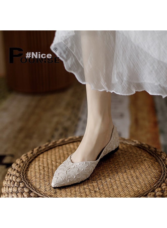 Pounise Women's Flats, Korean Style Versatile Elegant Low-cut Large Size Boat Shoes, Flat Soft Small Size Women's Shoes, Pqm-07, Apricot Color, 41/255 - Image 3