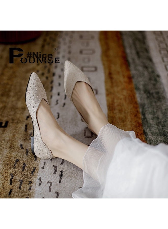 Pounise Women's Flats, Korean Style Versatile Elegant Low-cut Large Size Boat Shoes, Flat Soft Small Size Women's Shoes, Pqm-07, Apricot Color, 41/255 - Image 1