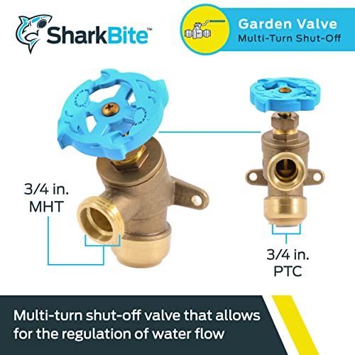 SharkBite 3/4 Inch x 3/4 Inch MHT Garden Valve, Multi Turn, Push to Connect Brass Plumbing Fitting, PEX Pipe, Copper, CPVC, PE-RT, HDPE, 24623LF - Image 2