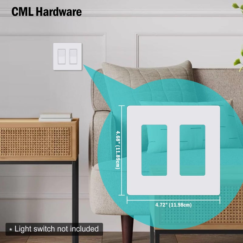 CML Hardware CML Screwless Decorator Wall Plate, 2 Gang Outlet Covers, 4 Pack Decorative Light Switch Plates, Hidden Screw Smooth Face, Standard Size 4.68â€ X 4.72â€, UL Listed, White - Image 5