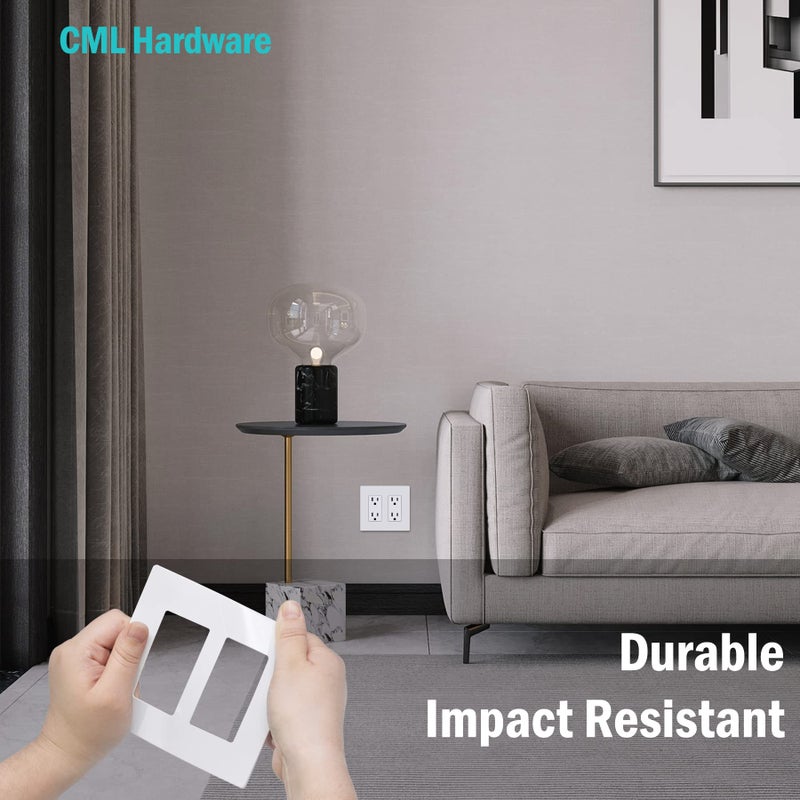 CML Hardware CML Screwless Decorator Wall Plate, 2 Gang Outlet Covers, 4 Pack Decorative Light Switch Plates, Hidden Screw Smooth Face, Standard Size 4.68â€ X 4.72â€, UL Listed, White - Image 3