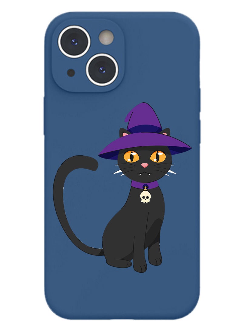 Theodor Protective Slim Fit Case Liquid Silicone Cover with Full Body Protection Anti-Scratch Shockproof Case For iPhone 13 Blue  - Cat Wink - Image 1