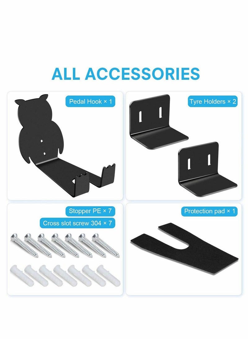 SOLARAE Bicycle Wall Mount, 3 in 1 Bike Rack Wall Mounted Hanger Pedal Hook Wheel, Heavy Duty Bicycle Racks Pedal Hook for Bike Hook Storage - Image 5