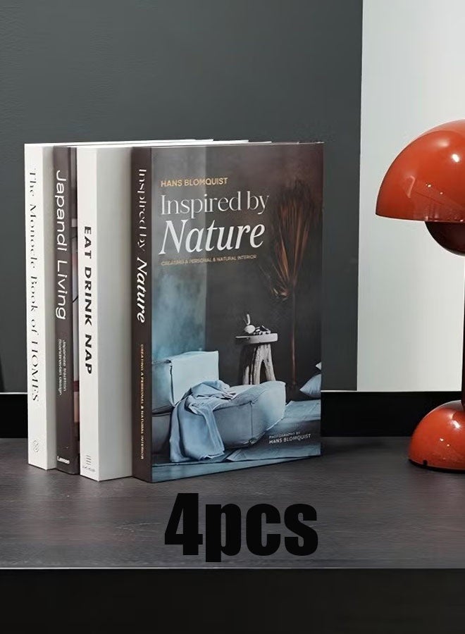إيليلي 4 قطع من الكتب الزخرفية لديكور المنزل، كتب مزيفة أنيقة لديكور كتب الغرفة الجمالية، لديكور طاولة القهوة، غرفة المعيشة، الطاولة، ديكور الرف، كتب عرض مكدسة ذات غلاف مقوى عصري - Image 1