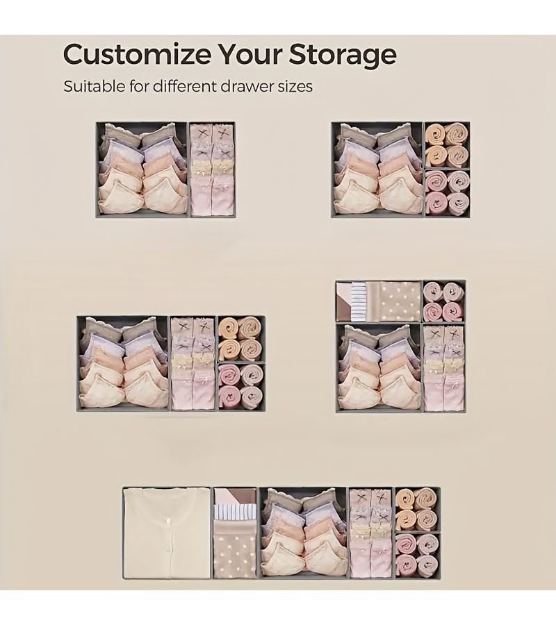 4 Pcs Fabric Drawer Organizer Gray Large Foldable Wardrobe Storage Boxes For Clothes Lingerie And Bras Space Saving Solution For Home Organization On Desks And Drawers - Image 4