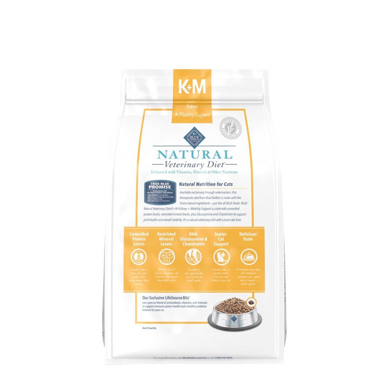 Blue Buffalo Natural Veterinary Diet K+M Kidney + Mobility Support Dry Cat Food, Chicken 7-Lb Bag - Image 2