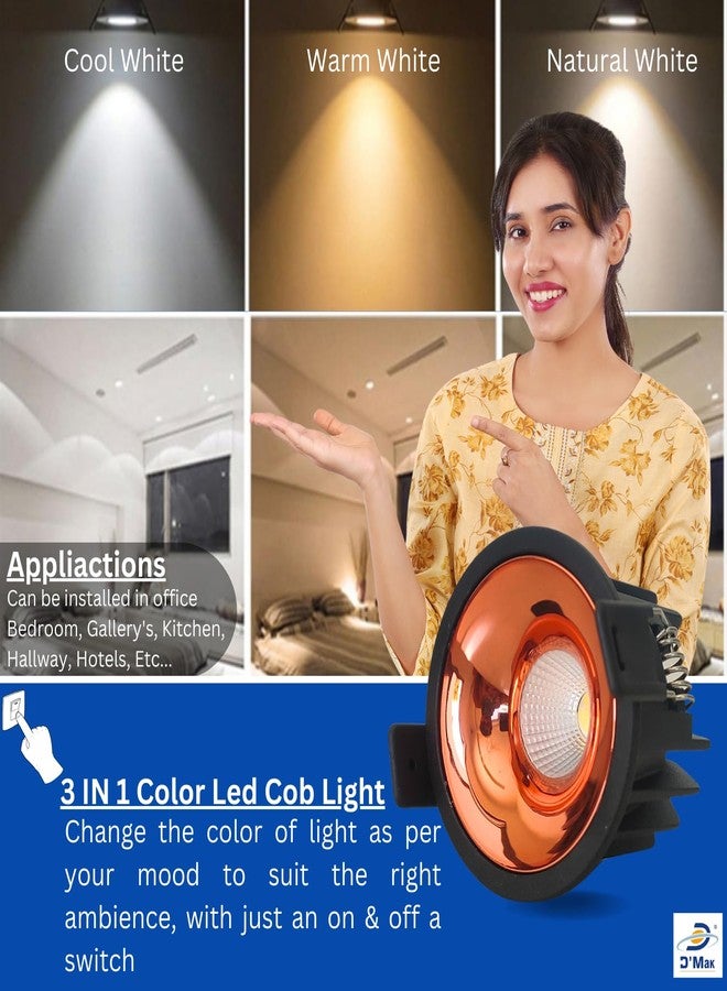 D'Mak12W Black Body LED COB Spot Light with Rose Gold Reflector (1, 3in1) - Image 2