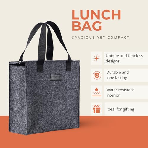 HAMELIN Lunch Bag for Office | Leakproof Tiffin Box Bag for Office, School & Travel | Lunch Box Bags for Men, Women & Kids | Stylish Lunch Bags for Boys & Girls|Tiffin Bag for Travel | Grey Felt - Image 2