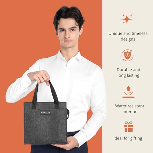 HAMELIN Lunch Bag for Office | Leakproof Tiffin Box Bag for Office, School & Travel | Lunch Box Bags for Men, Women & Kids | Stylish Lunch Bags for Boys & Girls|Tiffin Bag for Travel | Grey Felt - Image 3