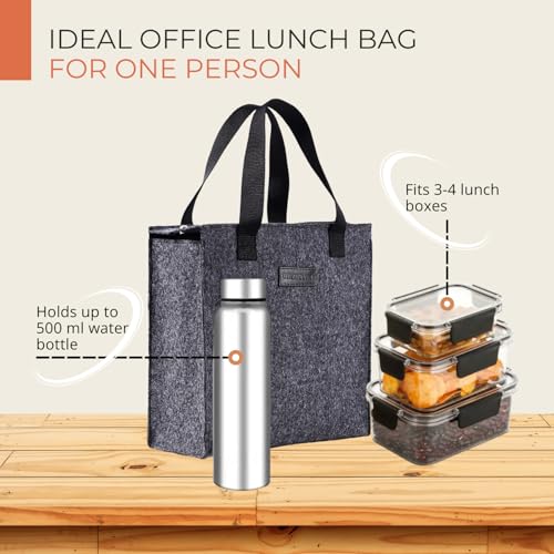 HAMELIN Lunch Bag for Office | Leakproof Tiffin Box Bag for Office, School & Travel | Lunch Box Bags for Men, Women & Kids | Stylish Lunch Bags for Boys & Girls|Tiffin Bag for Travel | Grey Felt - Image 4