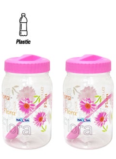NAYASA Plastic Food Storage Containers with Spoon for Kitchen Barni 2 Pc Set Pink 1500ml  - Image 1