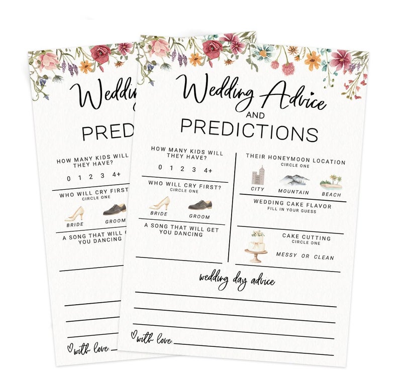 Printed Party Bridal Shower Game â€“ Wedding Prediction Cards for Guests, Fun Advice and Guessing Activity, Wildflower in Bloom Theme, Set of 30 - Image 5