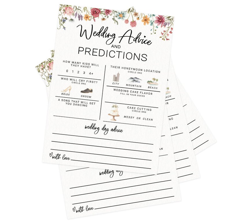Printed Party Bridal Shower Game â€“ Wedding Prediction Cards for Guests, Fun Advice and Guessing Activity, Wildflower in Bloom Theme, Set of 30 - Image 4