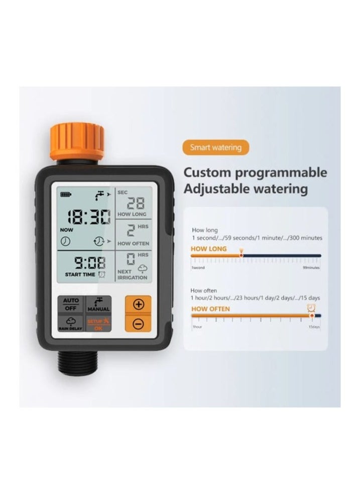 Large Screen Automatic Watering Timer Black/Orange